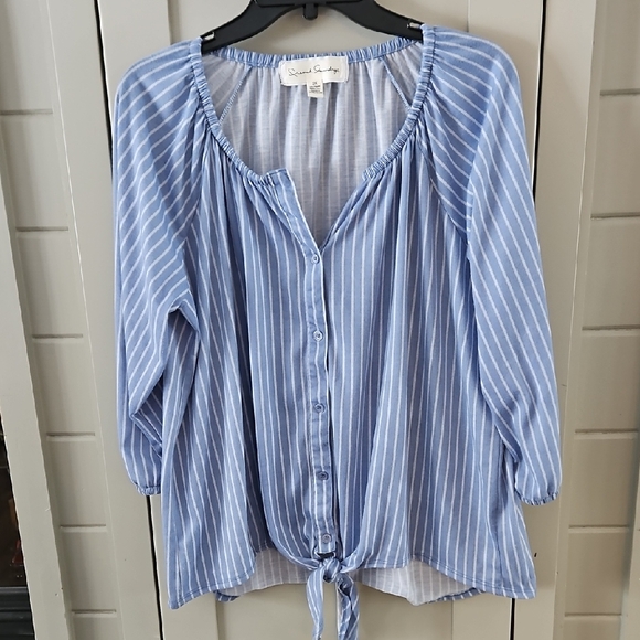 French Laundry Tops - French Laundry Blue and White Striped Blouse Sz 2X Ptp 25